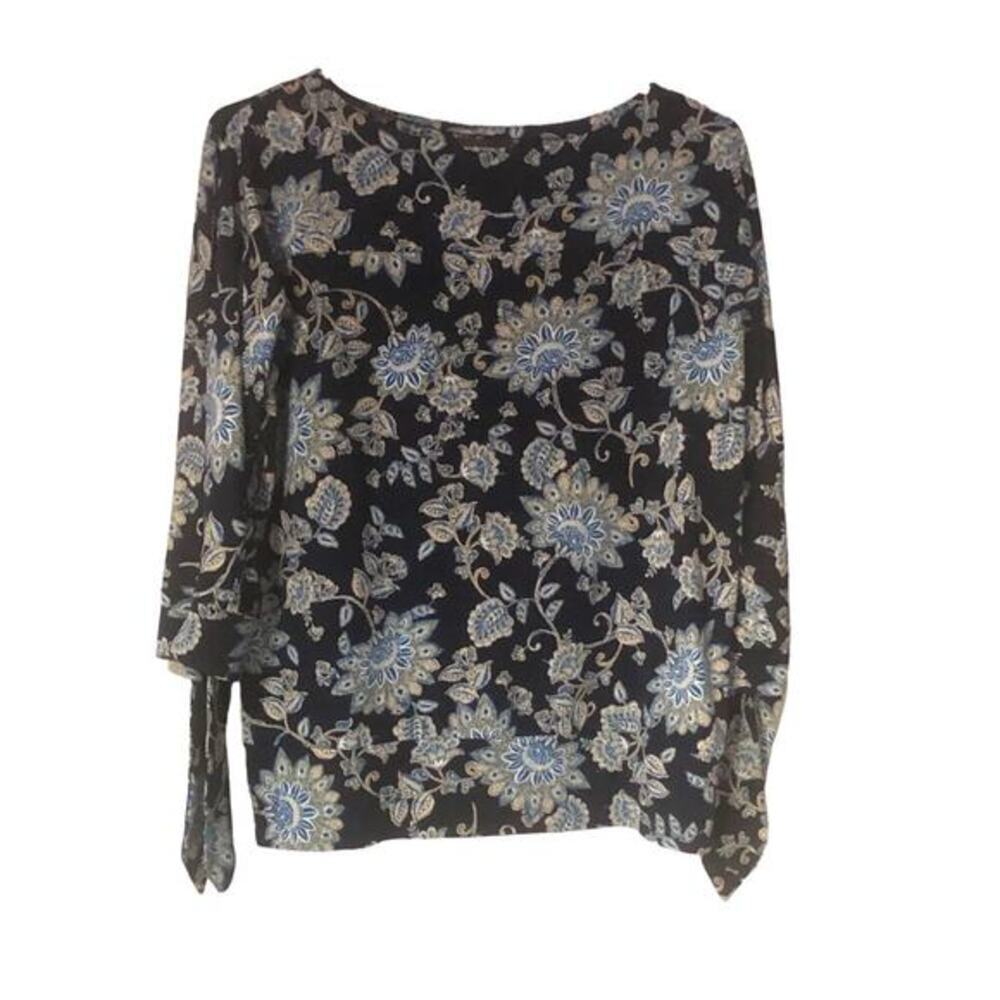 The Limited Womens Elbow Tie Sleeve Tunic Blouse Black Floral Small NWT